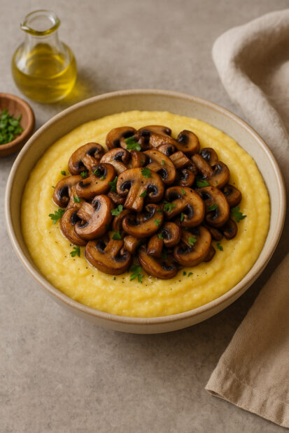 Receitas com polenta: ideias práticas, económicas e cheias de sabor em Alimentação Polenta cremosa com queijo e cogumelos salteados